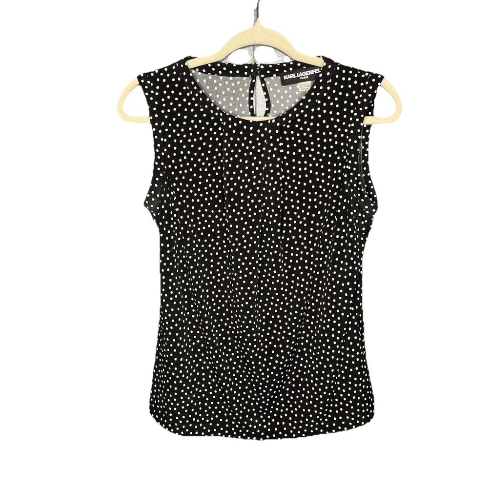 Karl Lagerfeld Polka Dot Pleated Top Black/White Size Small‎